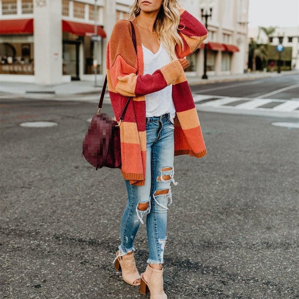 2019 Winter Women Long Sleeve Cardigan Female Striped Knitted Cardigans Orange Color Warm Coat, As picture
2019 Winter Women Long Sleeve Cardigan Female Striped Knitted Cardigans Orange Color Warm Coat, As picture