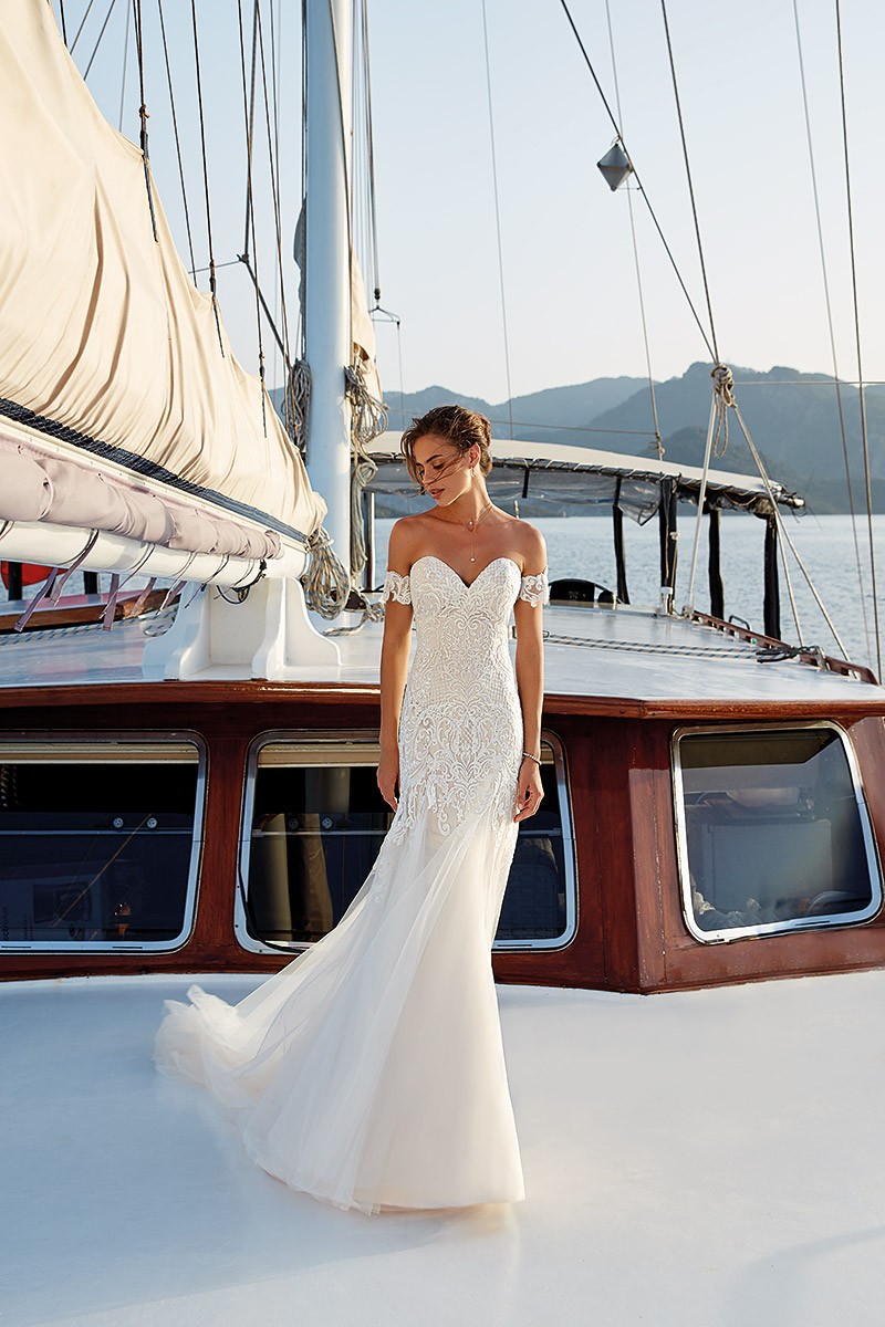 Eddy K 2019 Mermaid Wedding Dresses Full Lace Appliqued Bridal Gowns Off The Shoulder Tulle Long Country Boho Beach Wedding Dress