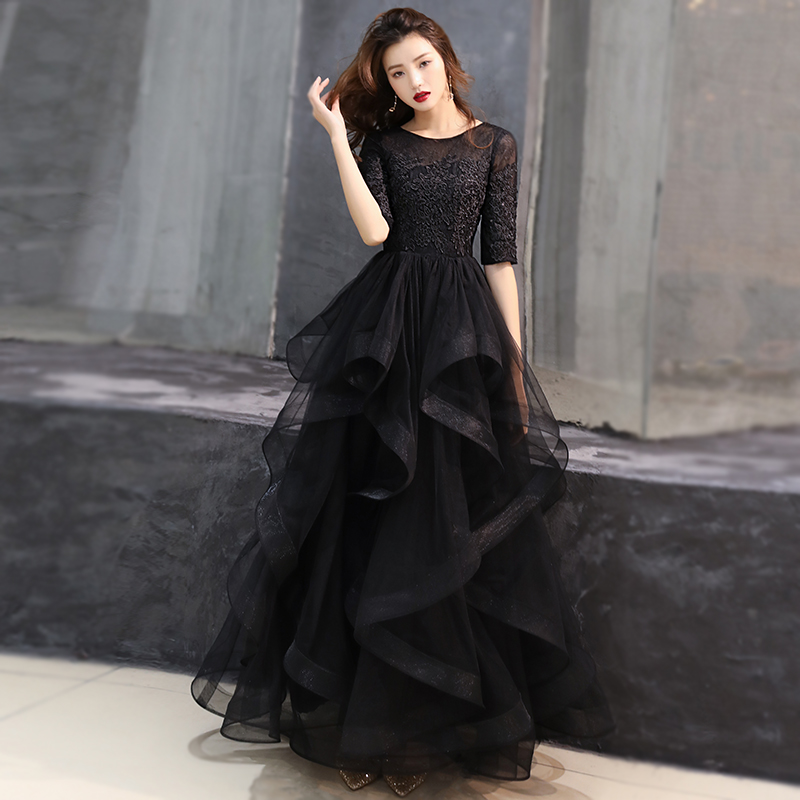 2021 Black Lace Tulle Long Modest Prom Dresses With Half 1/2 Sleeves A-line Floor Length Ruffles Skirt Teens Formal Party Dress, Lavender
2021 Black Lace Tulle Long Modest Prom Dresses With Half 1/2 Sleeves A-line Floor Length Ruffles Skirt Teens Formal Party Dress, Lavender
