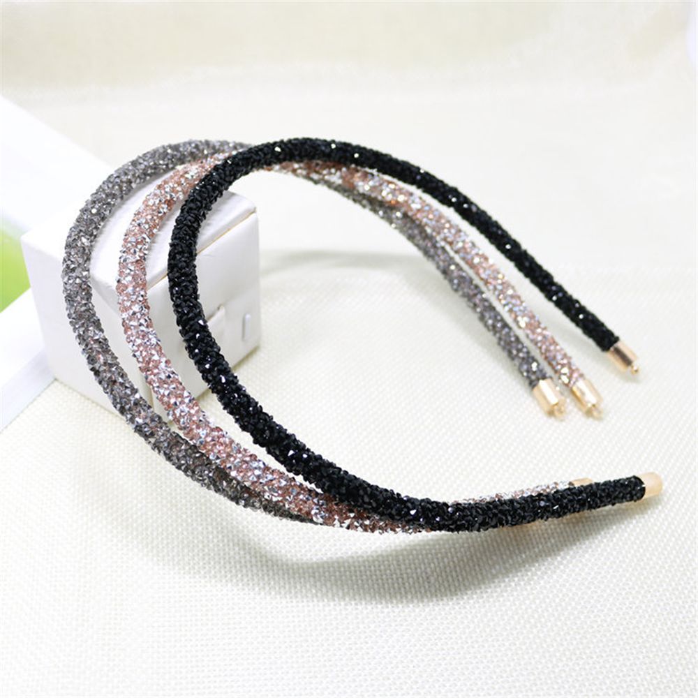 Fashion Korea Crystal Soft Headband for Women Shinny Rhinestone Hairband Beads Bezel Girls Hair Accessories Simple Headwear