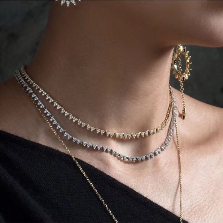 Fashion 925 Sterling Silver Triangle Zircon Collar Necklace Geometry Chokers Necklace Woman Wedding Brand Jewelry Xmas Gift