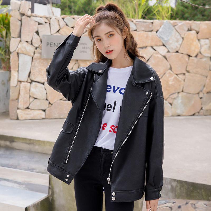 MISSKY Women Faux Leather Black Color Short Loose Moto Style Student PU Jacket with Full Zipper for Spring Autumn Female Coat
MISSKY Women Faux Leather Black Color Short Loose Moto Style Student PU Jacket with Full Zipper for Spring Autumn Female Coat