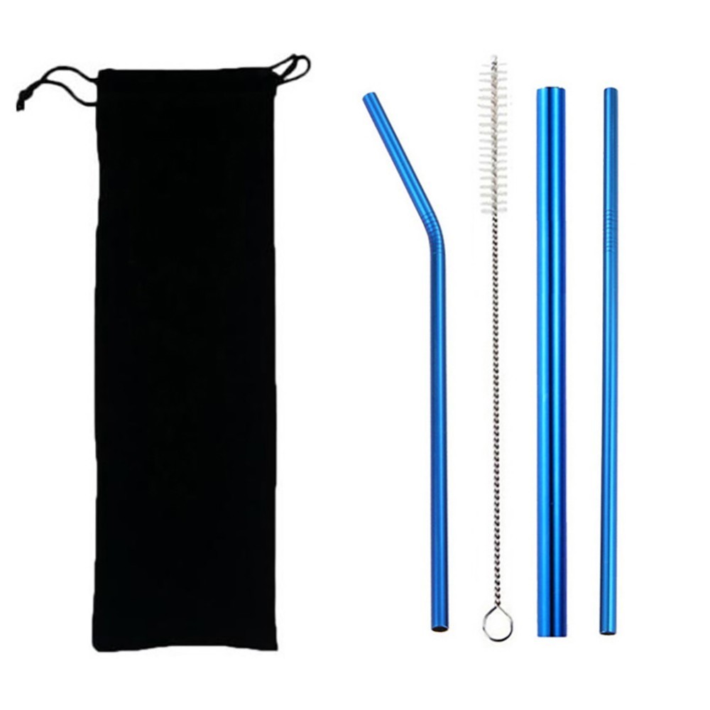 5pcs Eco Friendly Reusable Straw 304 Stainless Steel Straw Metal Drinking Straws Set with Brush & Bag