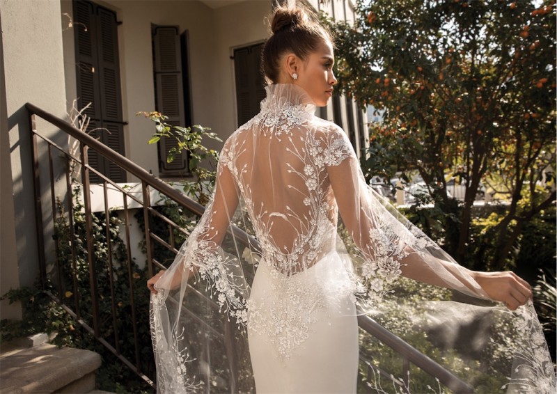 elihav sasson beach split wedding dresses with cape sexy mermaid lace appliqued satin bridal gowns robe de marie