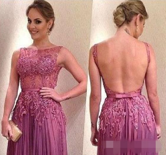 Mauve Backless Prom Dresses Tulle Or Length A E Illusion Sleeveless Bow Lace Applique Beaded Evening Gown Formal Ocn Wear Pplique 6660306