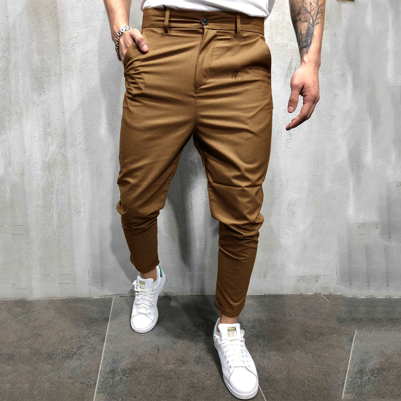 Men's Casual Straight Jogger Pants - Solid Color Slim Fit Fiess Trousers, Polyester, Black, S-2Xl B3
