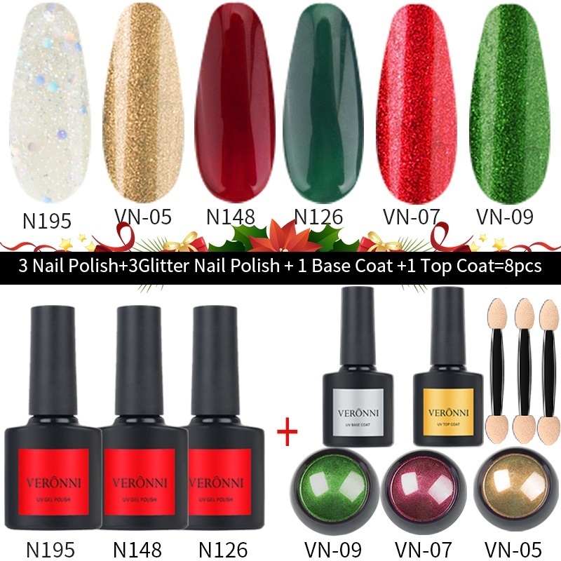 VERONNI Nail Art Beauty Kit UV Gel Nail Polish Set With Base Coat and Top Coat Glitter Polish Powder Fashion 8pcs Set, Ns-04
VERONNI Nail Art Beauty Kit UV Gel Nail Polish Set With Base Coat and Top Coat Glitter Polish Powder Fashion 8pcs Set, Ns-04