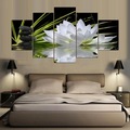 Modern Home Wall Art Decoration Framless Modular Pictures 5 Pieces White Lotus Flower Water Cobblestone HD Printed Canvas Paintings