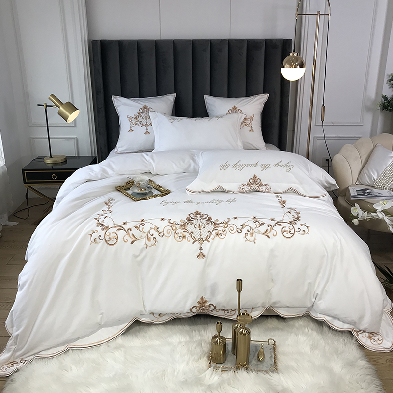 White European Elegant Cotton Sanding Embroidery Bedding Set Duvet Cover Bed Linen Fitted Sheet Pillowcases Bedclothes 4PCS
White European Elegant Cotton Sanding Embroidery Bedding Set Duvet Cover Bed Linen Fitted Sheet Pillowcases Bedclothes 4PCS