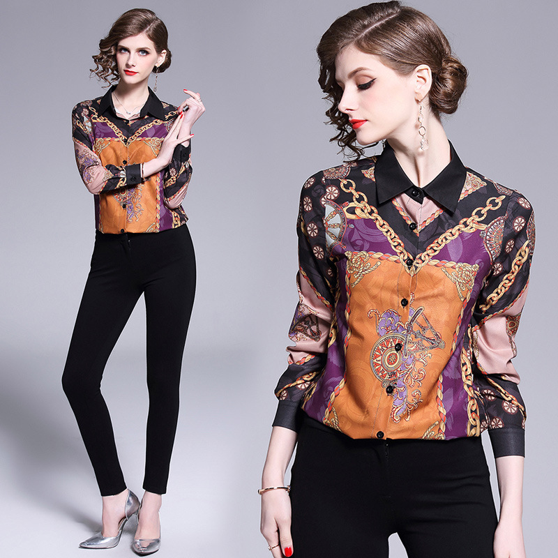 Hot Sale Fall Spring Runway Women's Elegant Floral Print Blouses Luxury Fashion Office Lady Sexy Slim Button Front Lapel Neck Shirts Tops, Customize
Hot Sale Fall Spring Runway Women's Elegant Floral Print Blouses Luxury Fashion Office Lady Sexy Slim Button Front Lapel Neck Shirts Tops, Customize