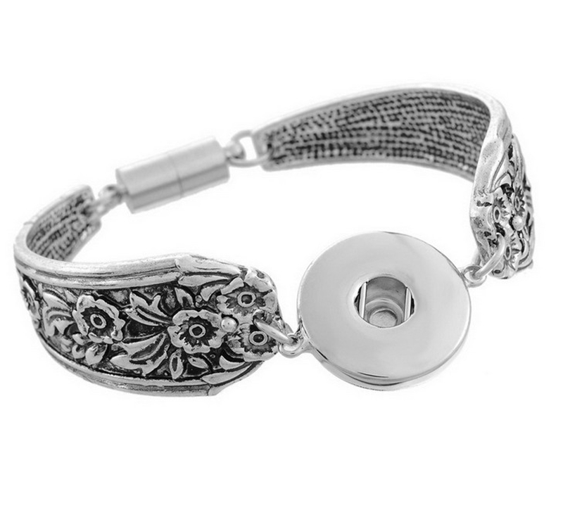 Interchangeable Charm Bracelet 18MM Noosa Ginger Snap Buttons Bracelet Vintage Silver Bracelets Women Fashion Girl DIY Flower Bangle Jewelry