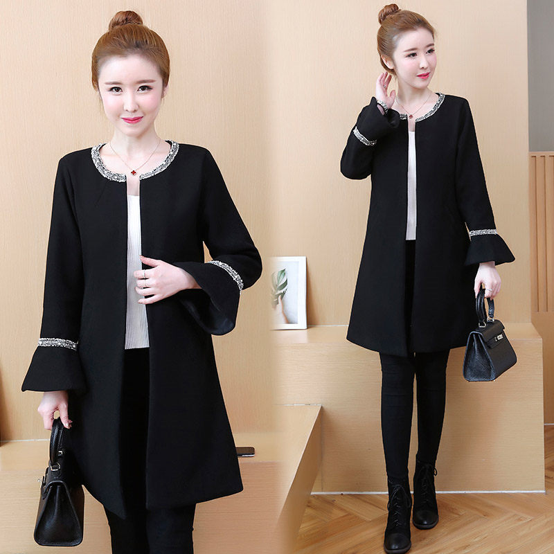 2019 Autumn Winter Long Coat New Korean Women's Big Size Slim Woolen Coat Female Fashion O-neck Flare Sleeve Splice Jacket f1781, Black
2019 Autumn Winter Long Coat New Korean Women's Big Size Slim Woolen Coat Female Fashion O-neck Flare Sleeve Splice Jacket f1781, Black