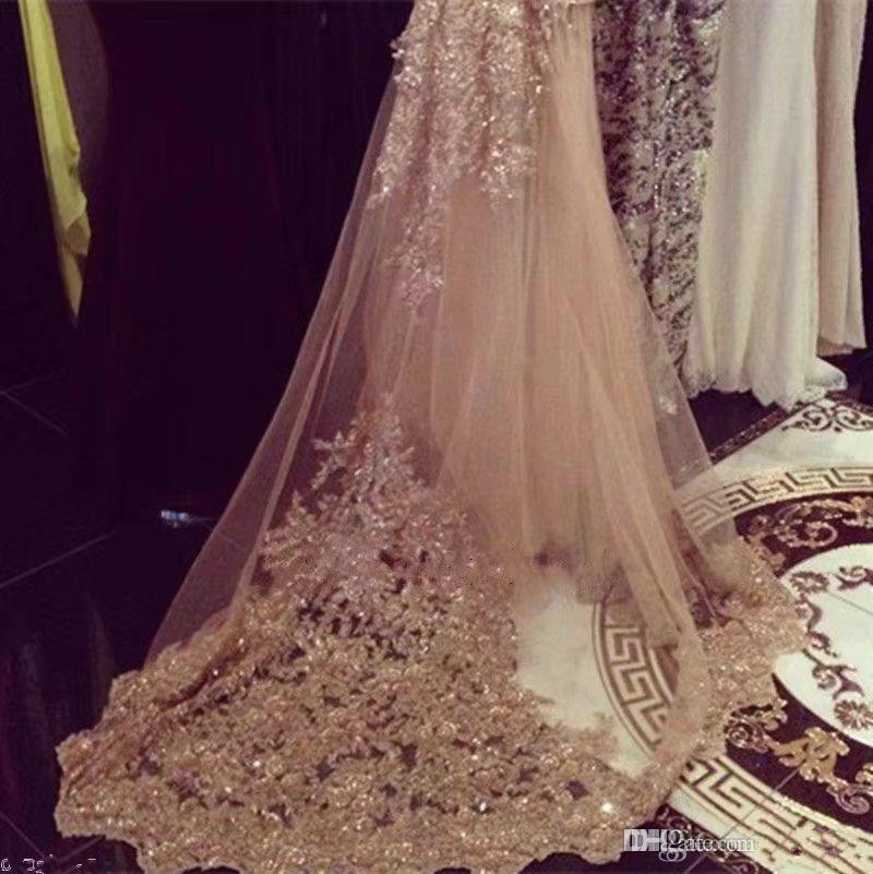 Newest Shiny Wedding Veils Sequins Appliqued Single Layer Champagne White Ivory 3M Length Bridal Veil Custom Made Long Head Dresses