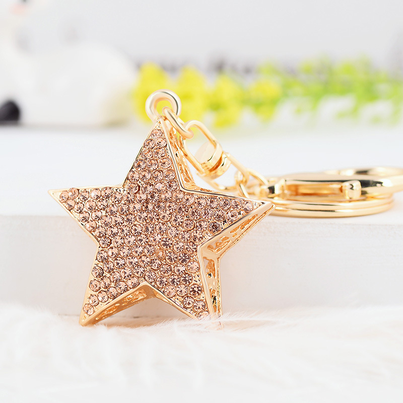 Creative crystal five-pointed star key ring rhinestone star car key chain exquisite charm female bag hanging ornaments keychain