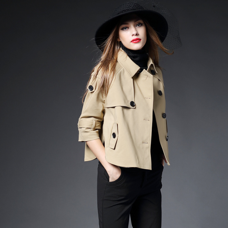 Autumn England Style Women Short Trench Coat Turn-down Collar Single Breasted Khaki Black Slash Female Windbreaker XL
Autumn England Style Women Short Trench Coat Turn-down Collar Single Breasted Khaki Black Slash Female Windbreaker XL