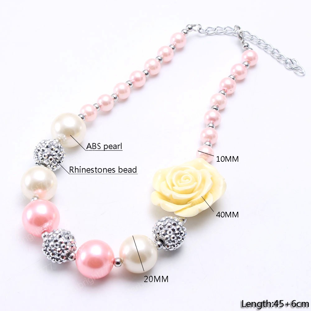 Child Girls Chunky Beads Necklace Fashion Rose Flower Chunky Necklace Jewelry For Baby Kids Sweetly Design Birthday Gift