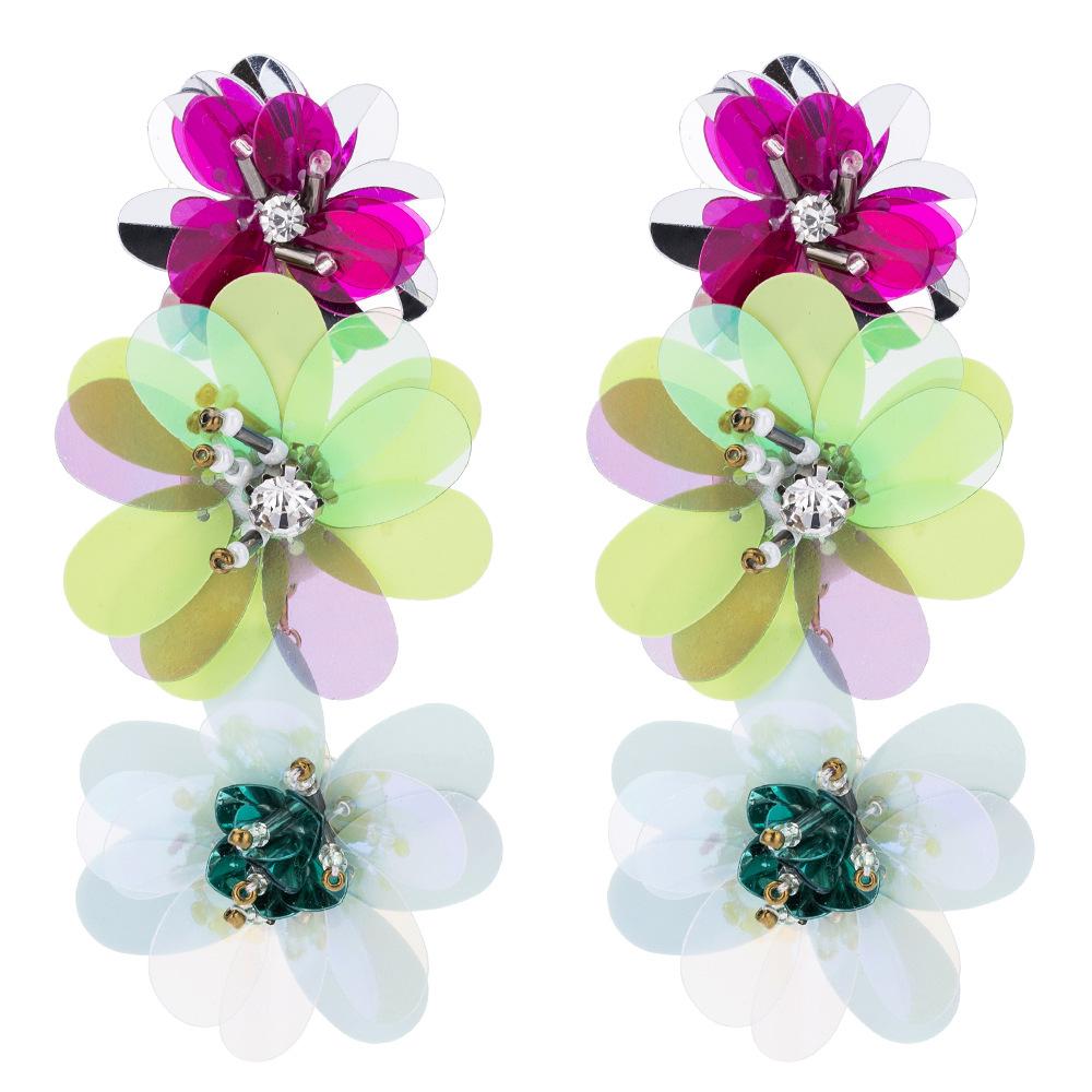 Flower Drop Earring for Women Sequins Statement Dangle Earrings Floral Long Earing Fashion Jewelry Large Wholesale