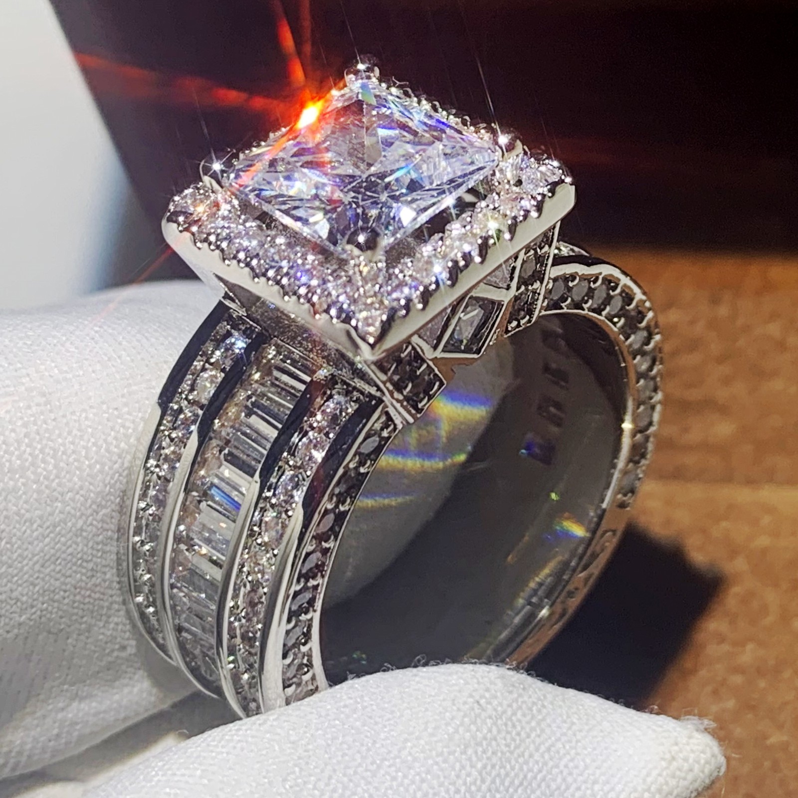 Victoria Wieck Jewelry Sterg Sier Princess Cut White Topaz Party New Women Wedding Engagement Band Ring For Lovers' Gift