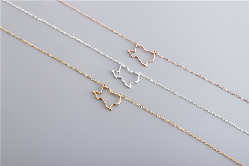 10PCS Outline USA Texas State Map Bracelet Simple Geometric Hollow Geography Open Line Earth Globe World American TX City Bracelets