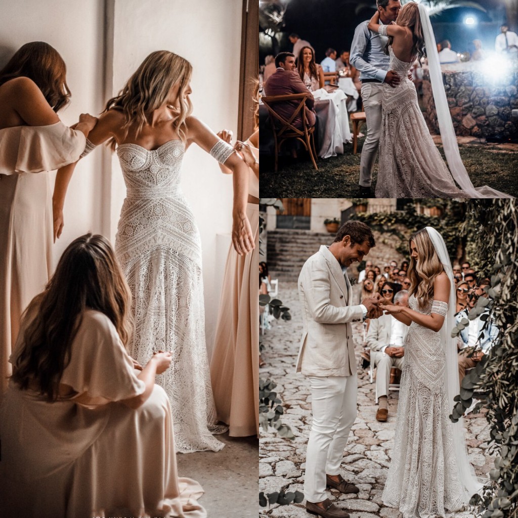 Vintage Bohemian Mermaid Wedding Dresses 2019 Crochat Cotton Lace Hippie Country Vestido De Noiva Backless Country Bridal Gowns