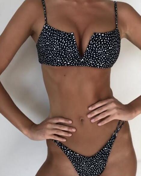 bikini low waisted beach wear set 2020 bikiniler halter bikini swimming suit for women V type top split swimsuit thong