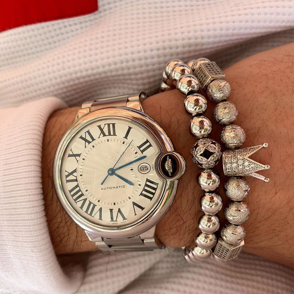 Men bracelet 2pcs/Set Luxury Crown Pave Cubic Zirconia Starlight Ball Charms Copper Beads Bangles For Gift Valentine's Day Christmas