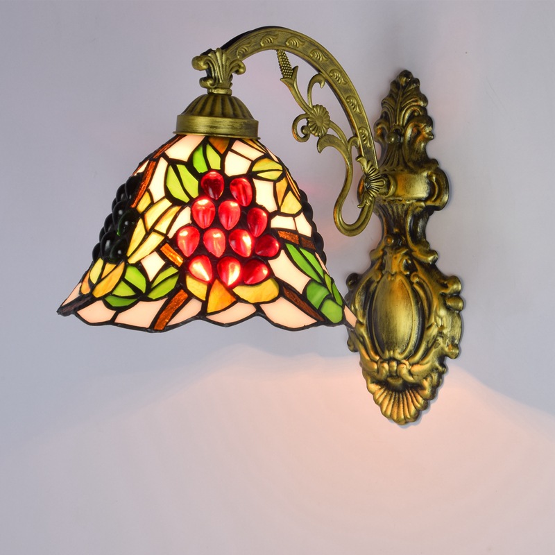 Tiffany Style Single Head Glass Wall Lamps Bar Club Aisle Balcony Wall-Lighting American Coloured Grape Decoration TF064