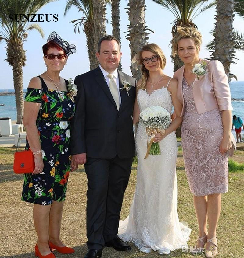 Sheath Knee Length Mother Of The Bride Dress With Jacket Elegant Lace Wedding Guest Dress V Neck Tank Groom Mother Gowns