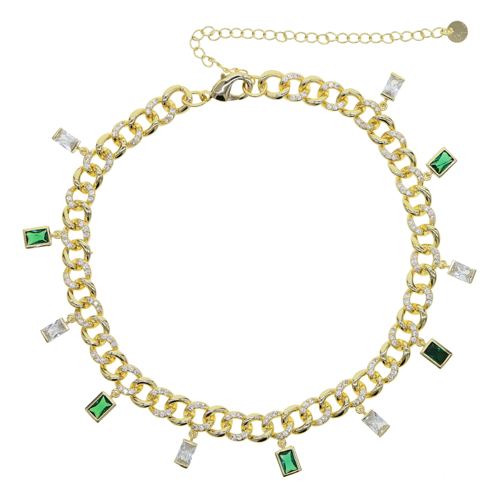 hip hop women silver blue gold green rose pink baguette cz drop miami cuban link chain choker necklace for women gorgeous stunning jewelry