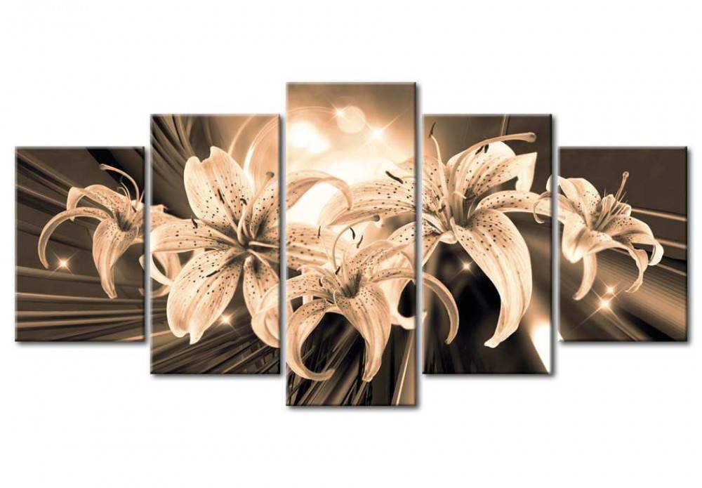 5pcs/set Unframed Brown Lily HD Print On Canvas Wall Art Picture For Home and Living Room Decor
