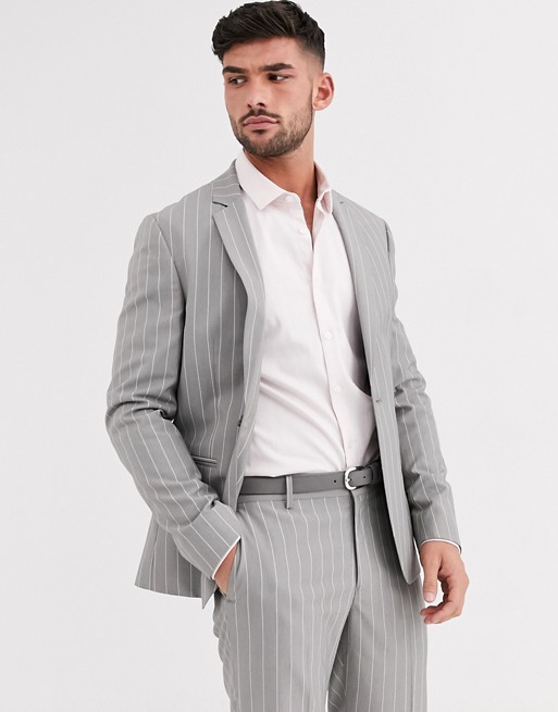 Fashion Beach Pinstripe Men's Wedding Bridegroom Suits One Button Peaked Lapel Formal Groom Wear Tuxedos(Jacket+Pants)