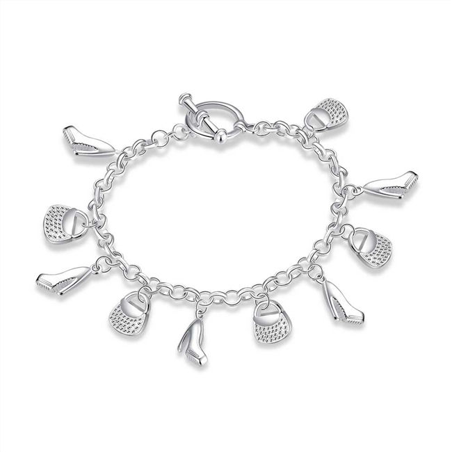 Hot sale best gift 925 silver Hanging shoe bag Bracelet SSCH108, brand new fashion 925 sterling silver plated Chain link bracelets