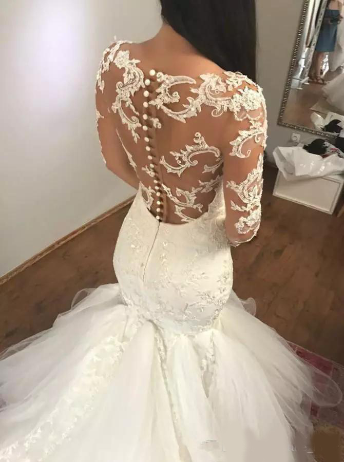 Long Sleeve Mermaid Wedding Dresses V Neck Lace Appliques 2020 Arabic Bridal Gowns Cheap Vestidos De Novia Plus Size Wedding Dress