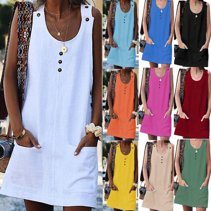 Women Plus Size Dress S- 5XL 10 Colors Scoop Neck Sleeveless Pockets Buttons Solid Casual Summer Fashion Clothes, Khaki
Women Plus Size Dress S- 5XL 10 Colors Scoop Neck Sleeveless Pockets Buttons Solid Casual Summer Fashion Clothes, Khaki