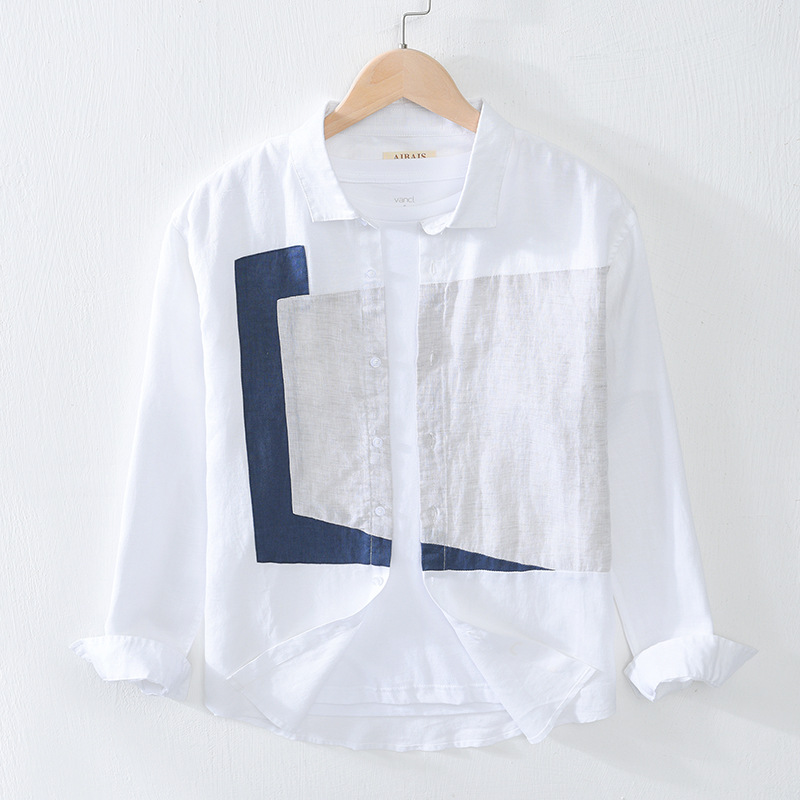Men Summer Fall Japan Style Turn Down Collar Long Sleeve Geometry Patchwork High Quality Pure Linen Stylish Male Casual Shirts, White
Men Summer Fall Japan Style Turn Down Collar Long Sleeve Geometry Patchwork High Quality Pure Linen Stylish Male Casual Shirts, White