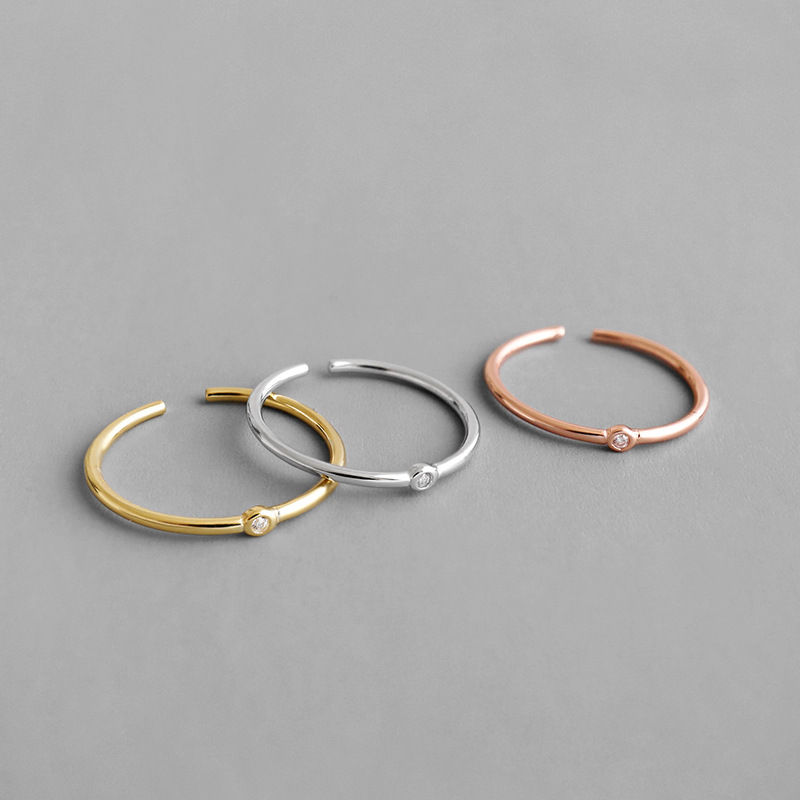 Minimalist Cubic Zirconia ring in S 925 sterling silver Korea hand-made designer open end adjustable ring Christmas gifts