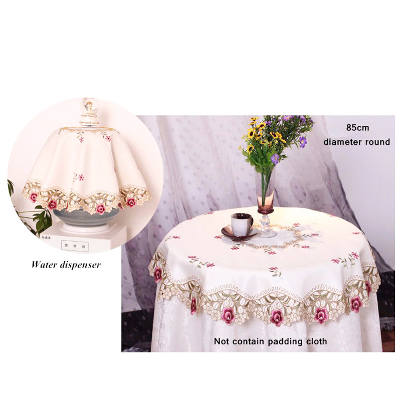 Table Cloth Round Red Floral Flower Embroidered Cover Tablecloth Cutwork Decor