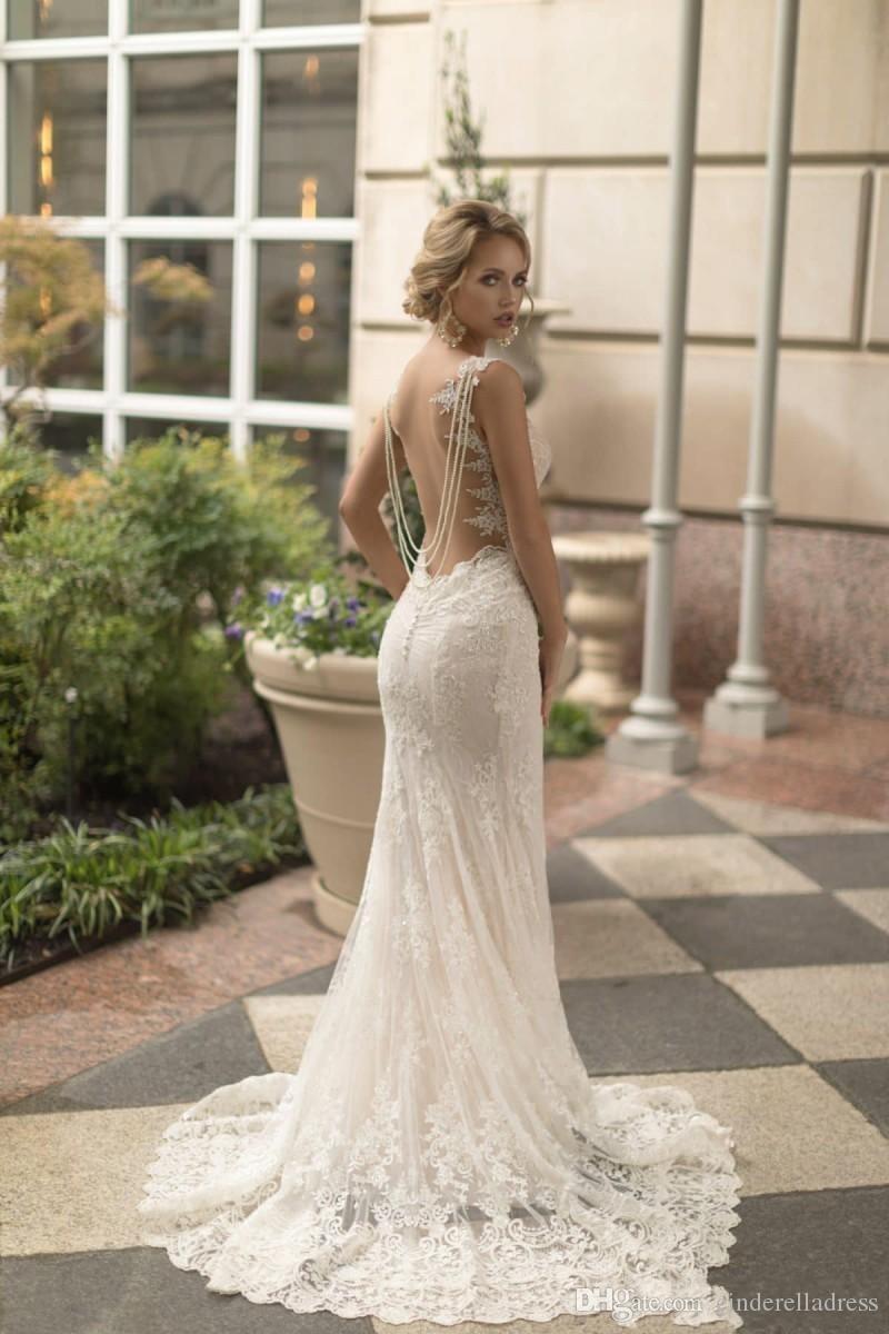 Vintage Naama Sexy & Anat Full Lace Mermaid Dresses Applique Sequins Backless Wedding Dress Bridal Gowns Sirena Vestidos De Novia