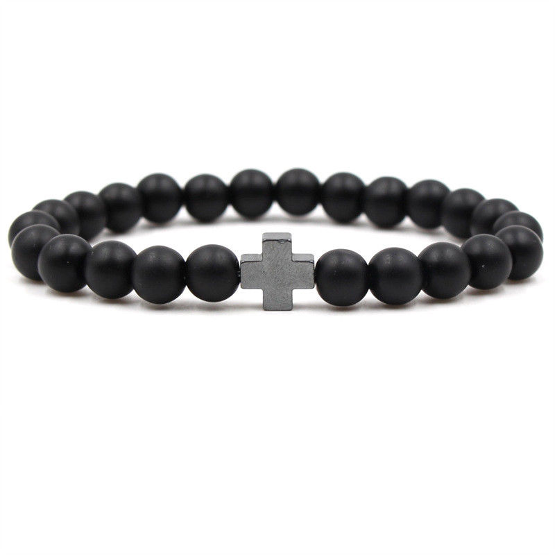Scrub stone black magnet colorful cross beads bracelet men and women cure birthday gift bracelet