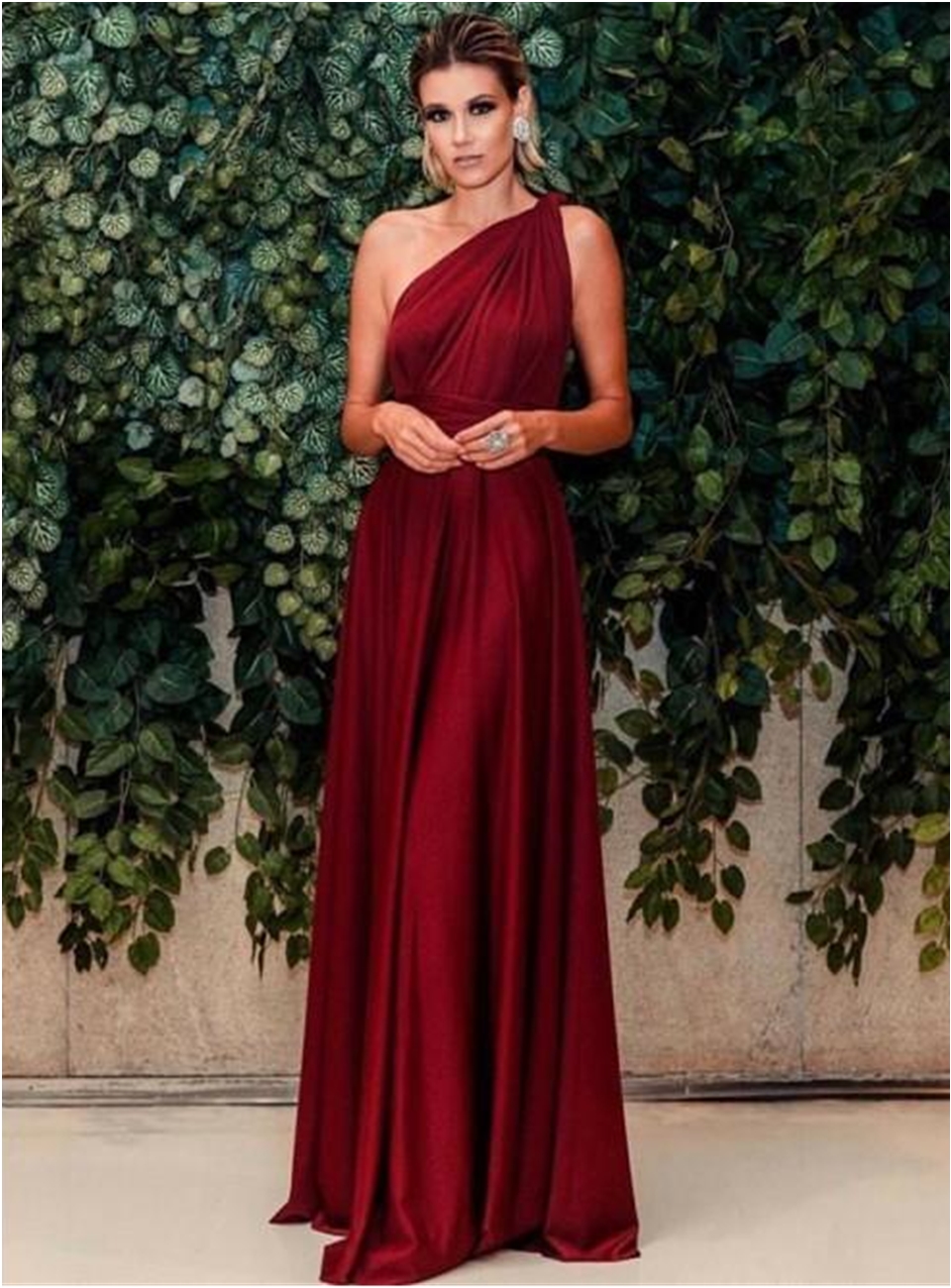 2020 Burgundy One shoulder Bridesmaid Party Dresses Summer Long Chiffon Pleated Plus size Wedding Guest Prom Formal party Dress Custom Made
