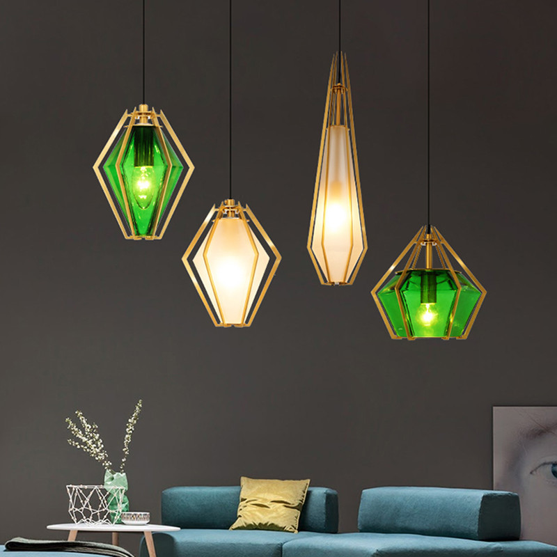 Nordic Copper geometric pendant lights Rose Gold Color bar kitchen island Dining table lights mid century modern hanging lamp