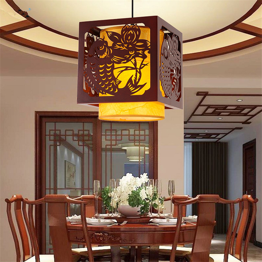 Chinese Lantern Wooden Pendant Lights Living Room Restaurant Hanging Lamps Teahouse Aisle Balcony Sheepskin Lamp Decor Fixtures