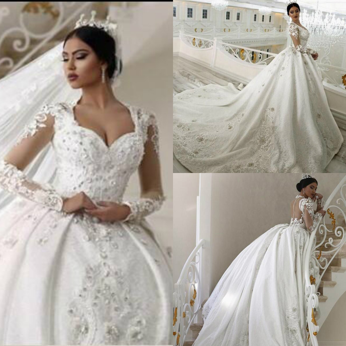 Vintage Lace Ball Gown 2019 Wedding Dresses Long Sleeves Appliqued Beads Wedding Dress Court Train Plus Size Bridal Gowns