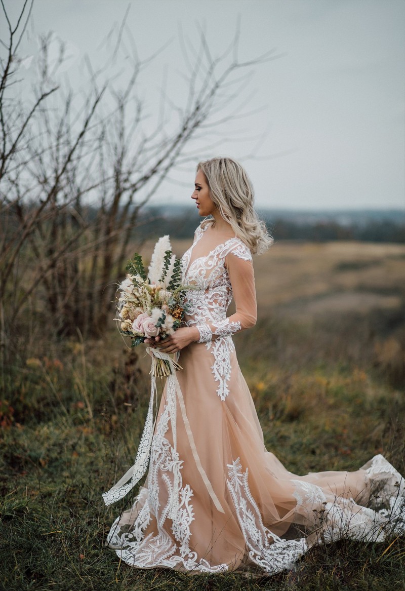 Beach New Garden Dresses Lace Long Sleeve Appliqued Bridal Gowns Boho Tulle A e Wedding Dress Robe De Mariee