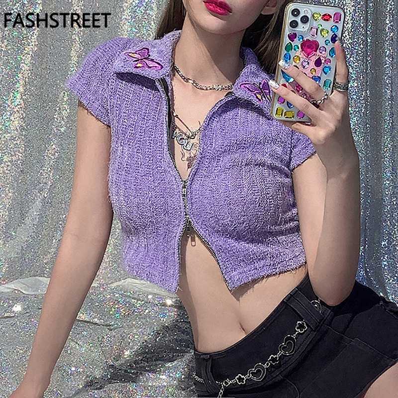 FASHSTREET 2020 Fashion Stand Collar Zipper Short Sleeve Crop Tops Summer Women Butterfly Print Skinny Tshirt Female Streetwear, Purple
FASHSTREET 2020 Fashion Stand Collar Zipper Short Sleeve Crop Tops Summer Women Butterfly Print Skinny Tshirt Female Streetwear, Purple