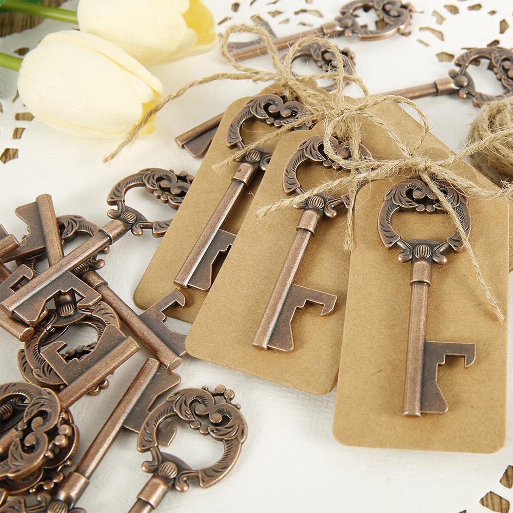 25pcs/lot Metal Key Beer Bottle Opener Wine Keychain Wedding Party Favors Vintage Kitchen Accessories Antique Gifts For Guests