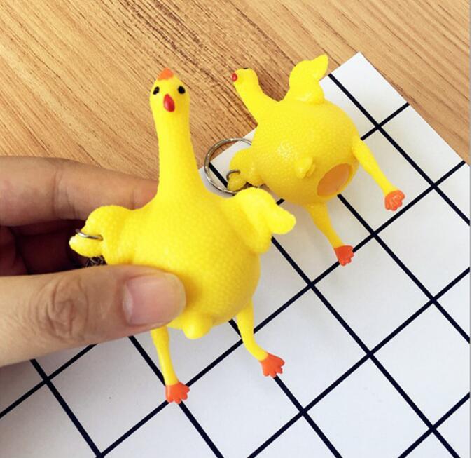 New Key Chain Pendant Funny Spoof Gadgets Toy Chicken Egg Laying Hens Crowded Stress Ball Keychain Keyring Relief Gift Jewelry Accessories