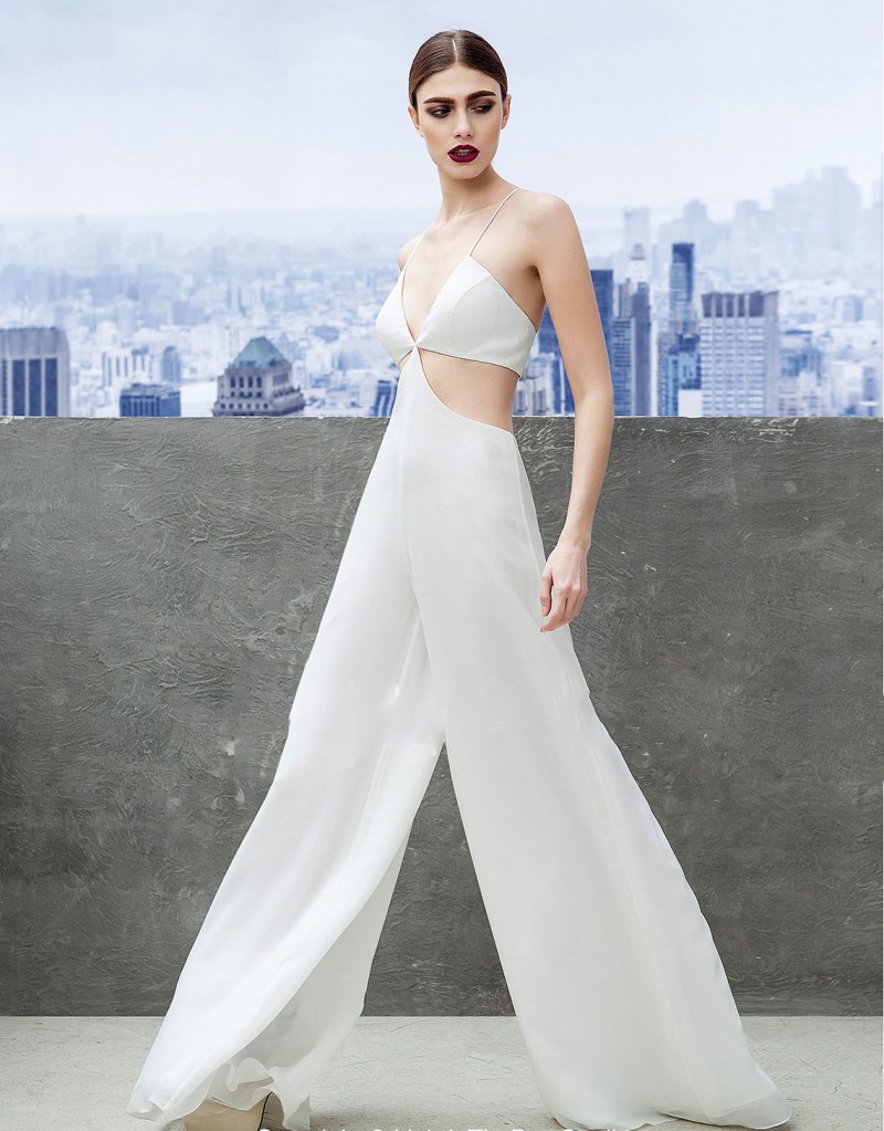 Sexy Spaghetti Women Jumpsuits Prom Dresses Cutaway Sides Chiffon Party Cocktail Dress Robes De Soirée Cheap Evening Dresses