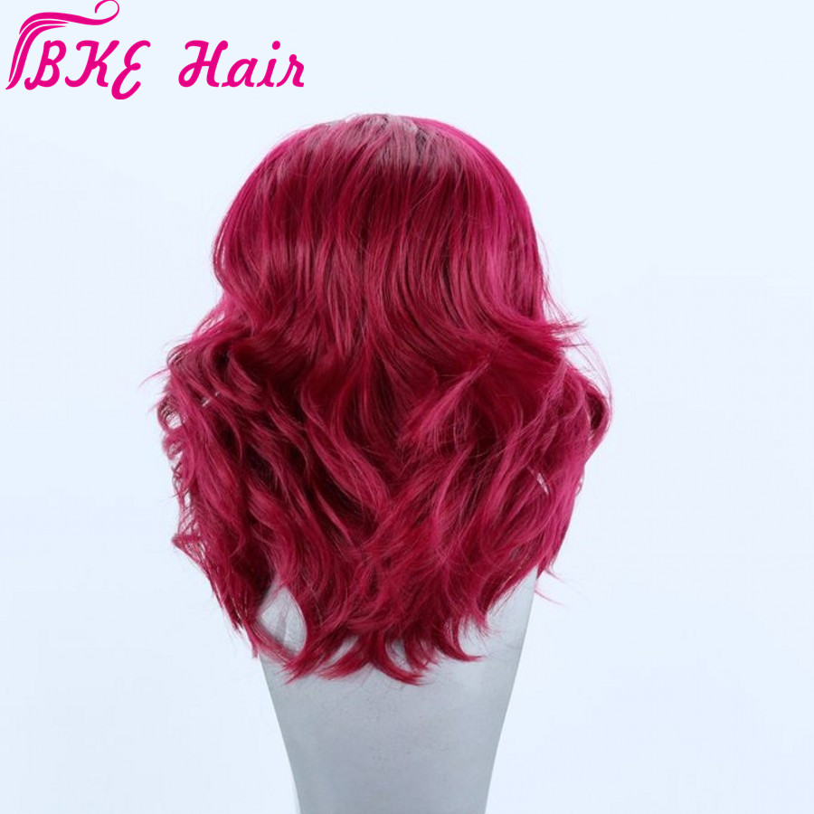 Free shipping Short Bob Glueless 13*3 synthetic Lace Front Ombre red Color for women 150 Density Brazilian wavy Wigs Pre Plucked