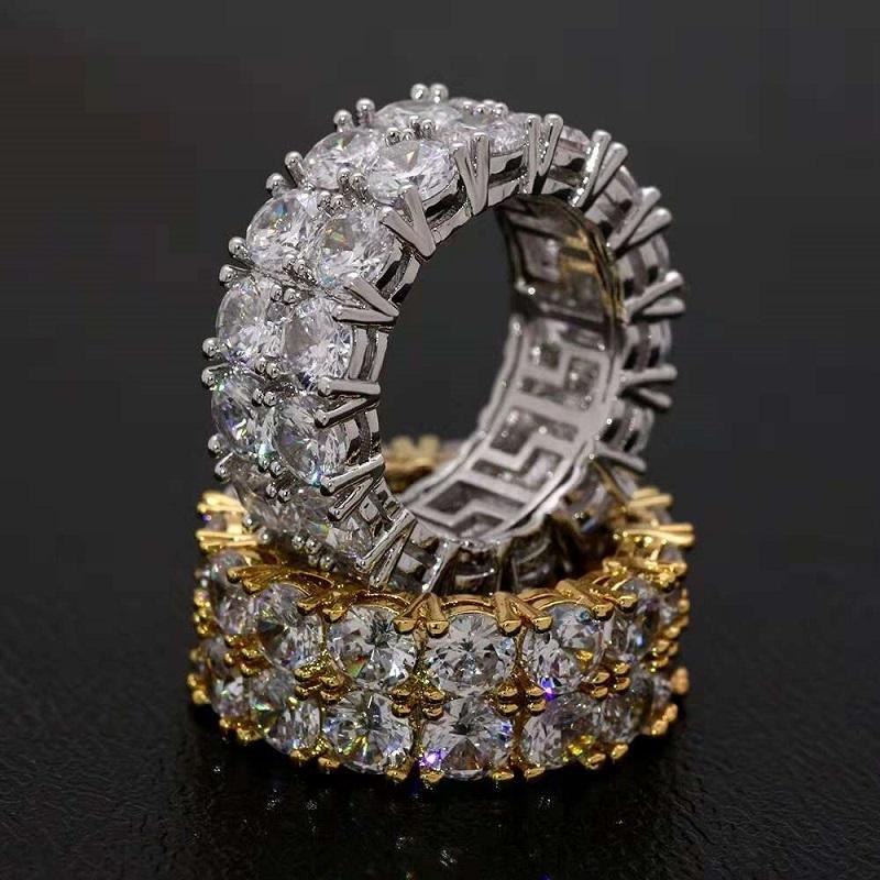 hip hop full diamonds ring for men women western Double row side stone rings real gold plated Rhinestone copper jewelry